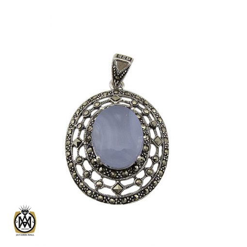 1 مدال عقیق یمن کبود و مارکازیت زنانه طرح آرزو - کد 3115 - تصویر 1