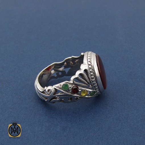 انگشتر عقیق یمن، یاقوت و زمرد مردانه - کد 8417 - تصویر 2