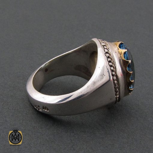 انگشتر توپاز آبی مردانه دست ساز - کد 8465 - تصویر 2