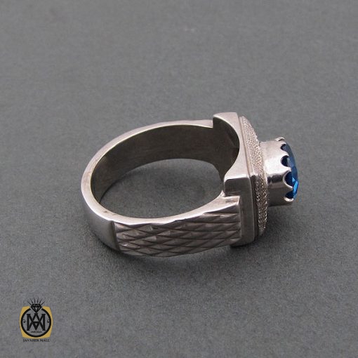 انگشتر توپاز آبی اصل مردانه دست ساز - کد 8466 - تصویر 2