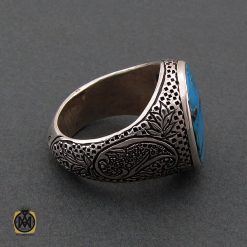 انگشتر فیروزه نیشابوری با کیفیت مردانه با رکاب قلم زنی - کد 8487 انگشتر فیروزه نیشابوری با کیفیت مردانه با رکاب قلم زنی - کد 8487