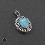 2 مدال فیروزه نیشابوری زنانه طرح گلنار - کد 3108 - تصویر 2