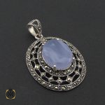 2 مدال عقیق یمن کبود و مارکازیت زنانه طرح آرزو - کد 3115 - تصویر 2