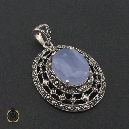 2 مدال عقیق یمن کبود و مارکازیت زنانه طرح آرزو - کد 3115 - تصویر 2