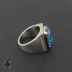 2 انگشتر توپاز آبی مردانه درشت و مرغوب رکاب دست ساز - کد 8543 - تصویر 2