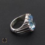 2 انگشتر توپاز آبی مردانه ارزشمند و درشت با رکاب دست ساز - کد 8545 - تصویر 2