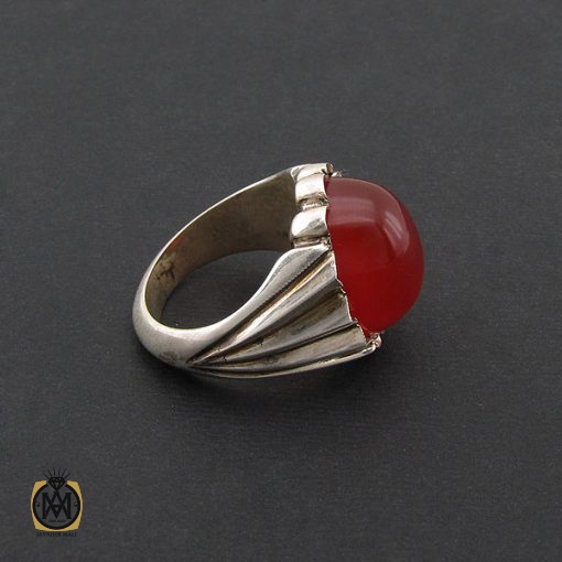 انگشتر عقیق قرمز خوش رنگ مردانه رکاب دست ساز - کد 8564 - تصویر 2