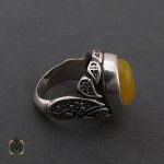 2 انگشتر عقیق زرد با حکاکی شرف الشمس مردانه - کد 8381 - تصویر 2