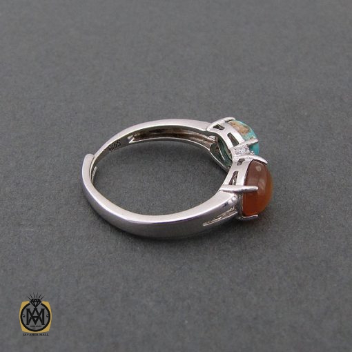 انگشتر فیروزه نیشابور  و عقیق یمن زنانه طرح نوگل - کد 2090 - تصویر 2