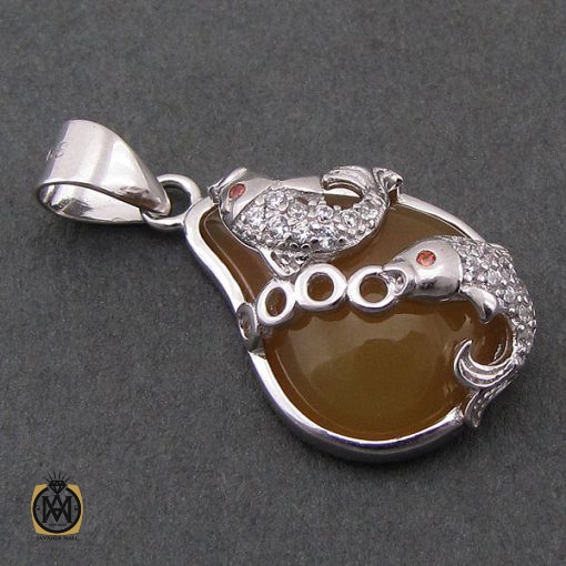 مدال عقیق طرح ماهی پر نگین زنانه - کد 3046 - تصویر 3