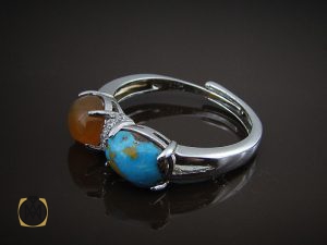 2069 انگشتر فیروزه نیشابور و عقیق یمن زنانه طرح قاصدک - کد 2069 - تصویر 6