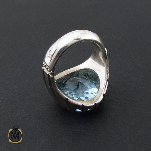 انگشتر توپاز آبی مردانه ارزشمند و درشت با رکاب دست ساز - کد 8545 - تصویر 3