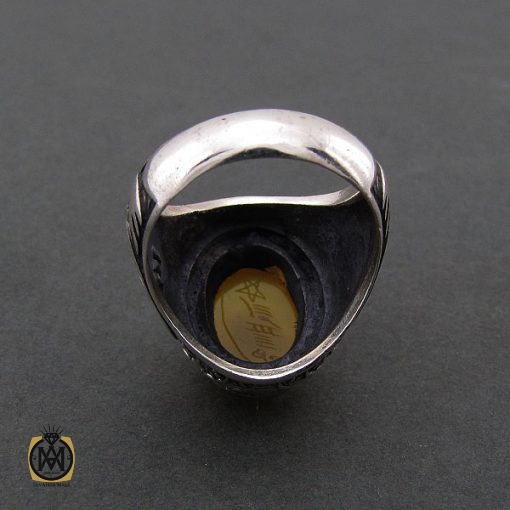 انگشتر عقیق زرد با حکاکی شرف الشمس مردانه - کد 8377 - تصویر 3