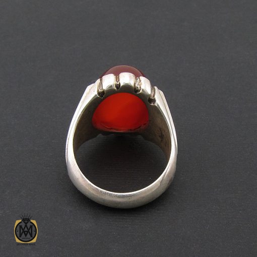 انگشتر عقیق قرمز خوش رنگ مردانه رکاب دست ساز - کد 8564 - تصویر 3