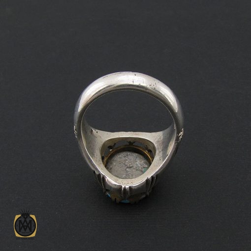3 انگشتر فیروزه نیشابور مردانه رکاب دست ساز - کد 8576 - تصویر 3