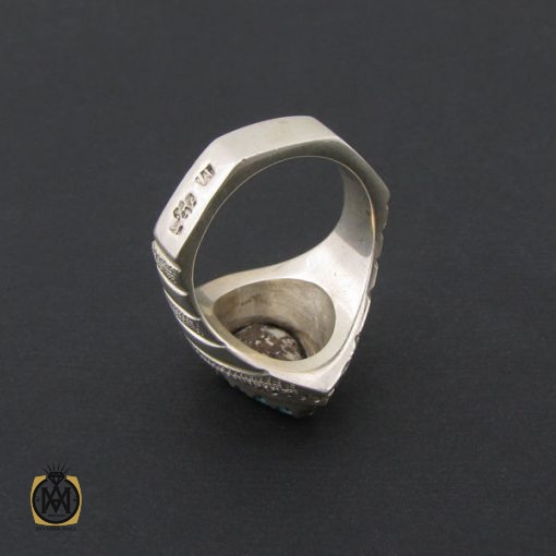 انگشتر فیروزه نیشابور اشکی مردانه رکاب هنر دست استاد شرفیان - کد 8580 - تصویر 3