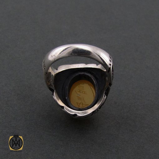 انگشتر عقیق زرد با حکاکی شرف الشمس مردانه - کد 8381 - تصویر 3