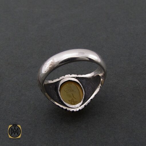 انگشتر عقیق زرد با حکاکی شرف الشمس مردانه - کد 8383 - تصویر 3
