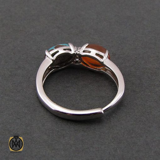 3 انگشتر فیروزه نیشابور و عقیق یمن زنانه طرح قاصدک - کد 2069 - تصویر 3