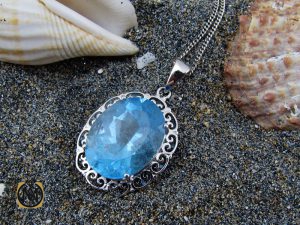 3084 مدال توپاز آبی زنانه طرح دنیز - کد 3084 - تصویر 5