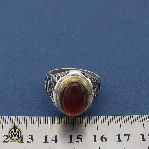 انگشتر عقیق یمن با رکاب علی مع الحق و حق مع علی مردانه - کد 8427 - تصویر 4