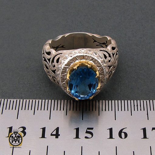 4 انگشتر توپاز آبی ارزشمند مردانه - کد 8461 - تصویر 4