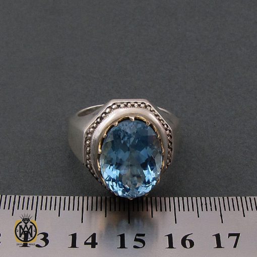 انگشتر توپاز آبی مردانه دست ساز - کد 8465 - تصویر 4