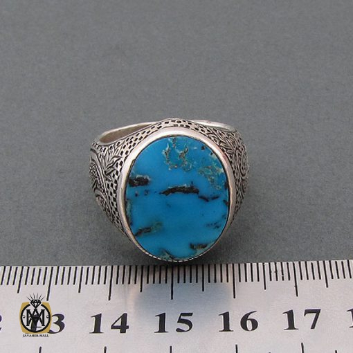 4 انگشتر فیروزه نیشابوری با کیفیت مردانه با رکاب قلم زنی - کد 8487 - تصویر 4
