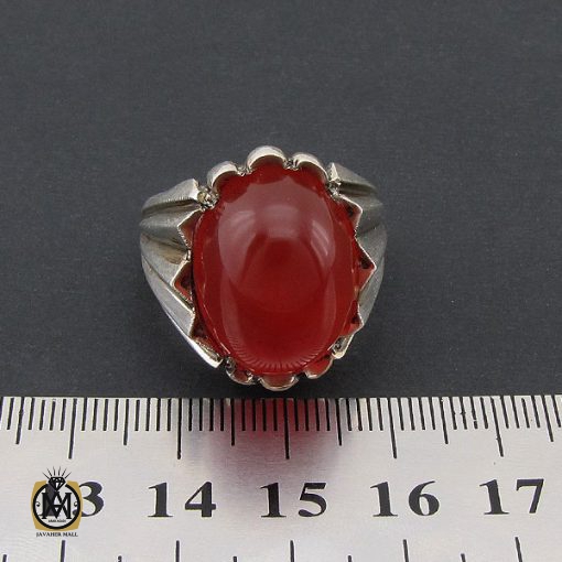 انگشتر عقیق قرمز خوش رنگ مردانه رکاب دست ساز - کد 8564 - تصویر 4