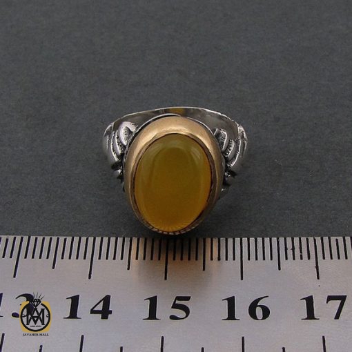 انگشتر عقیق زرد با حکاکی شرف الشمس مردانه - کد 8384 - تصویر 4