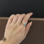 5 انگشتر فیروزه نیشابور و عقیق یمن زنانه طرح قاصدک - کد 2069 - تصویر 5