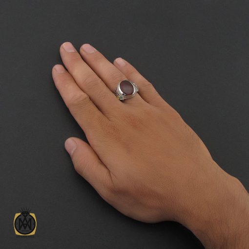 انگشتر عقیق یمن، یاقوت و زمرد مردانه - کد 8417 - تصویر 5