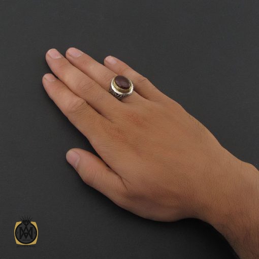 انگشتر عقیق یمن با رکاب علی مع الحق و حق مع علی مردانه - کد 8427 - تصویر 5