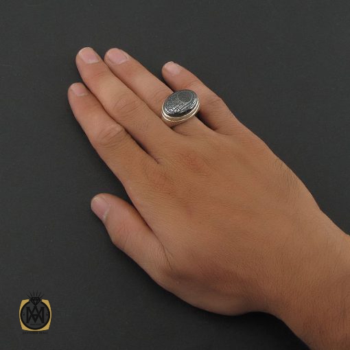 انگشتر حدید سینی با حکاکی کف العباس مردانه – کد 8443 - تصویر 5