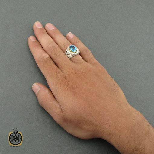 5 انگشتر توپاز آبی ارزشمند مردانه - کد 8461 - تصویر 5