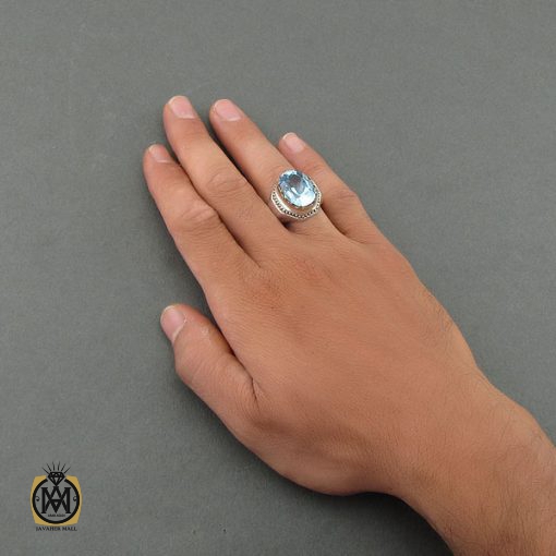 انگشتر توپاز آبی مردانه دست ساز - کد 8465 - تصویر 5