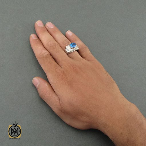 انگشتر توپاز آبی اصل مردانه دست ساز - کد 8466 - تصویر 5