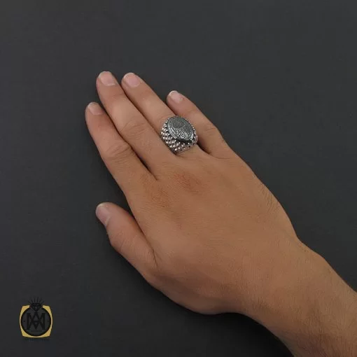 انگشتر حدید سینی با حکاکی کف العباس مردانه - کد 8356 - تصویر 5