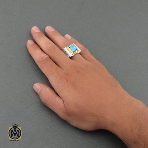 انگشتر فیروزه نیشابوری ارزشمند مردانه دست ساز - کد 8489 - تصویر 5