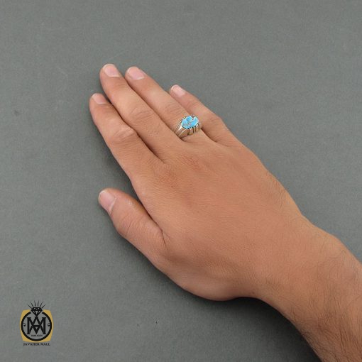 انگشتر فیروزه نیشابوری مردانه دست ساز - کد 8490 - تصویر 5