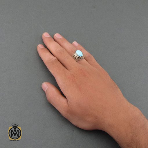 انگشتر فیروزه نیشابوری با کیفیت مردانه دست ساز - کد 8492 - تصویر 5