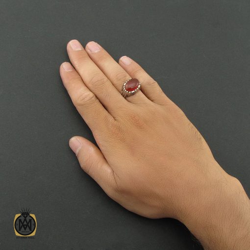 5 انگشتر عقیق یمن مردانه خوش رنگ طرح صفوی - کد 8514 - تصویر 5