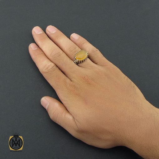 انگشتر عقیق یمن با حکاکی شرف الشمس طرح صفوی مردانه - کد 8515 - تصویر 4