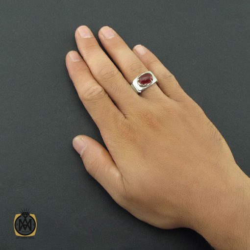 انگشتر عقیق یمن خوش رنگ طرح صفوی مردانه - کد 8516 - تصویر 5