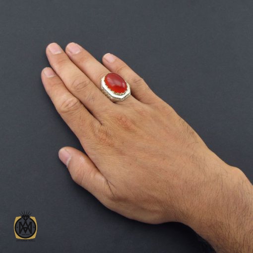 انگشتر عقیق مرغوب و درشت مردانه هنر دست استاد شرفیان - کد 8535 - تصویر 5