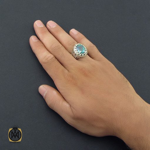 انگشتر توپاز سبز اصل مردانه خوش رنگ - کد 8540 - تصویر 5