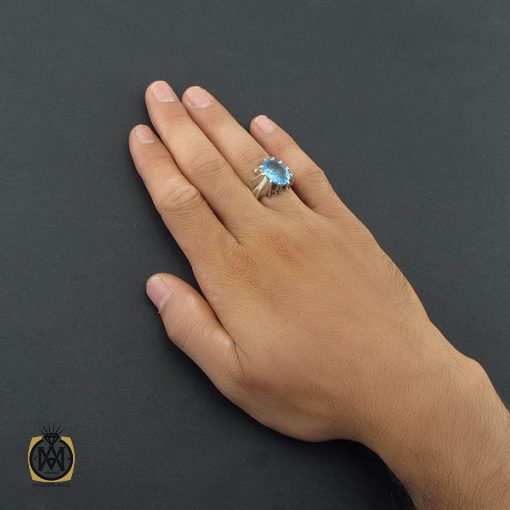 انگشتر توپاز آبی مردانه دست ساز - کد 8541 - تصویر 5