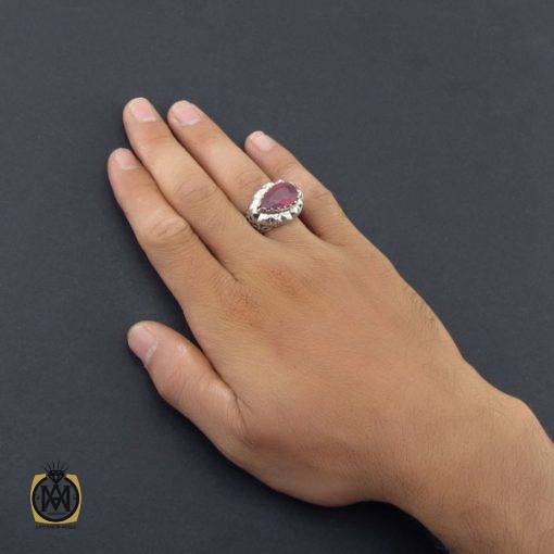 5 انگشتر یاقوت سرخ آفریقایی خوش رنگ مردانه با رکاب دست ساز - کد 8546 - تصویر 5