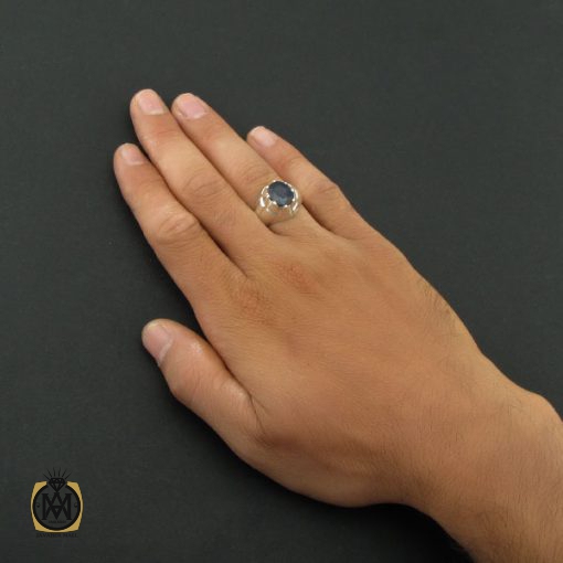 انگشتر یاقوت کبود مردانه با رکاب دست ساز - کد 8547 - تصویر 5