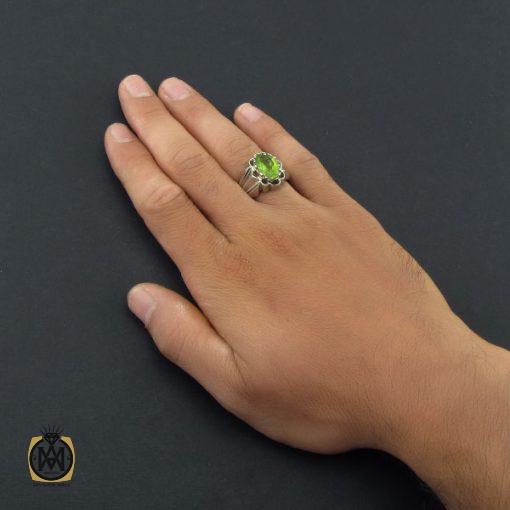 انگشتر زبرجد مردانه خوش رنگ با رکاب دست ساز - کد 8552 - تصویر 5